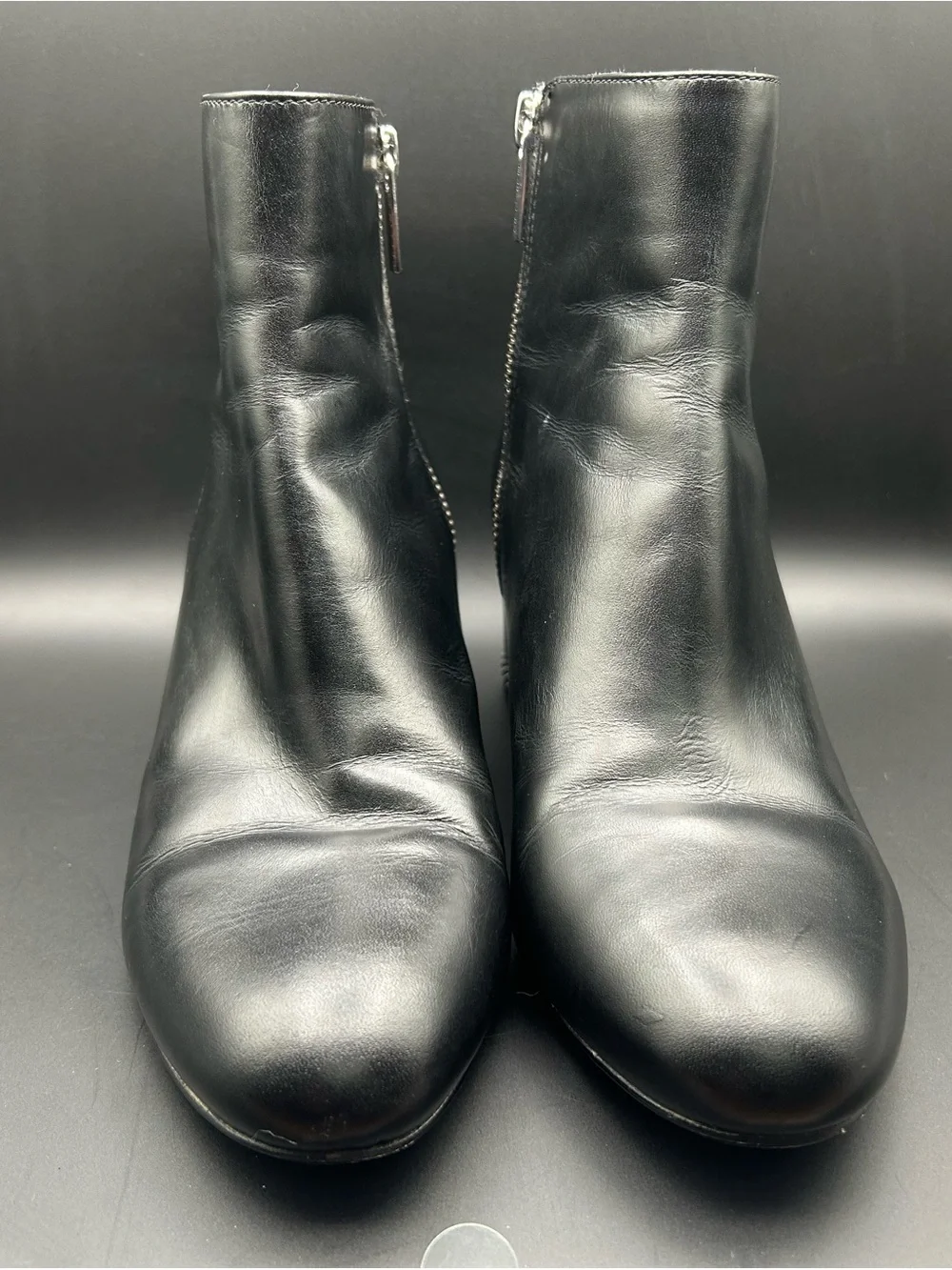 Michael Kors Black Leather Ankle Booties with Side Zip Detail